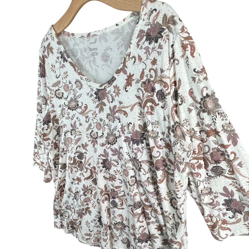 J Jill Pure Printed Soft V Neck Top Large Tall White Tan Floral Casual Boho Chic - Picture 3 of 14